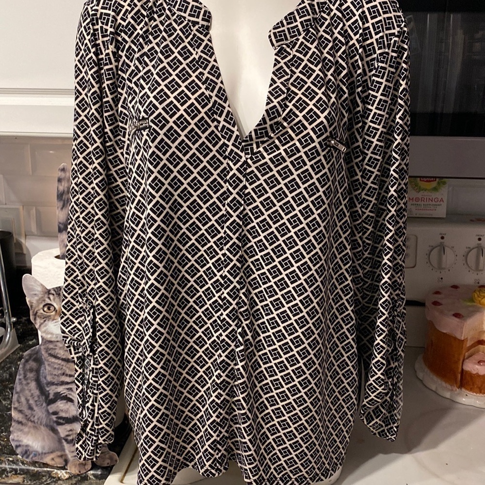 O womens NY Collection casual stretch long roll sleeve plus size top 2X